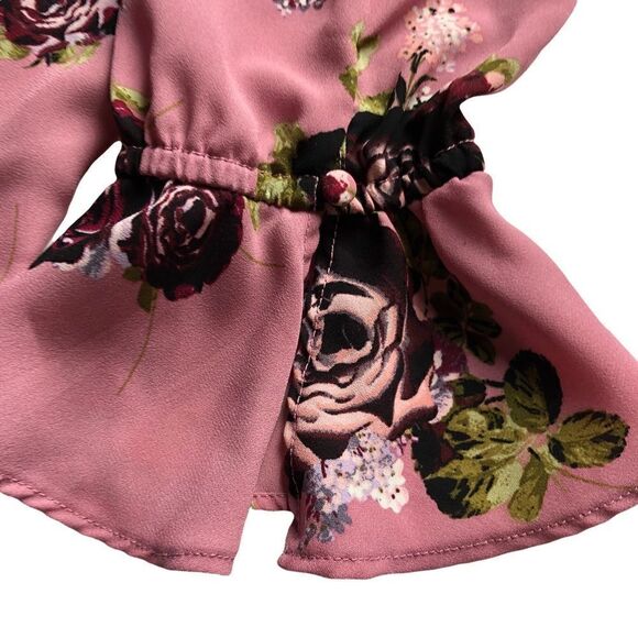 MM beautiful cold shoulder blouse scoop neck bell sleeves pink floral Large - Picture 9 of 10